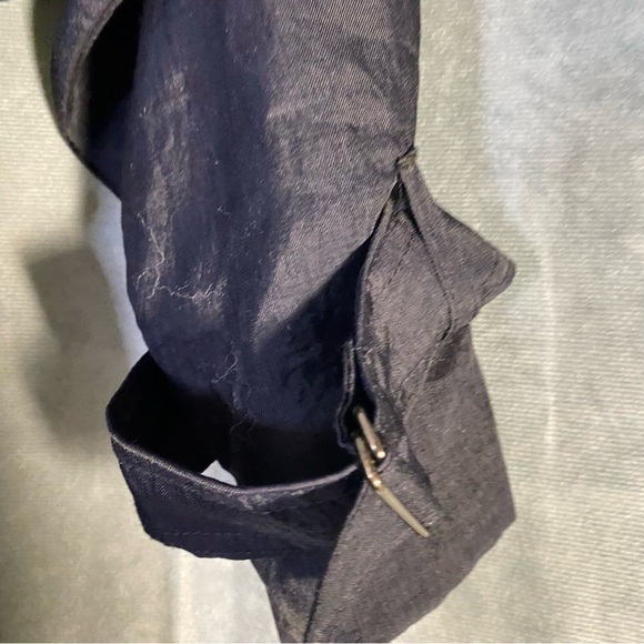 Vintage Womens Size 9/10 Black Long Trench Coat Blue Lining Belt Button Fits L - Picture 8 of 10